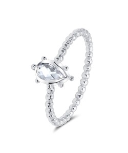 Ball Pattern around Circle CZ Crystal Silver Ring NSR-4088